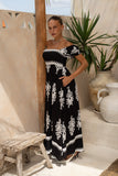 Luna Black Abstract Puff Sleeve Maxi Dress