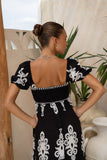 Luna Black Abstract Puff Sleeve Maxi Dress