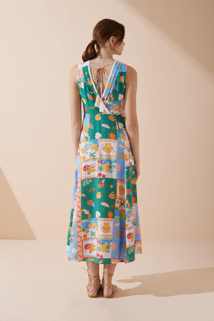 Praia | Plum Asymmetric-Neck Midi Dress With Sash and Draped Detailing