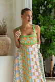 Annelie Multicolour Abstract Tile Ric Rac Maxi Dress