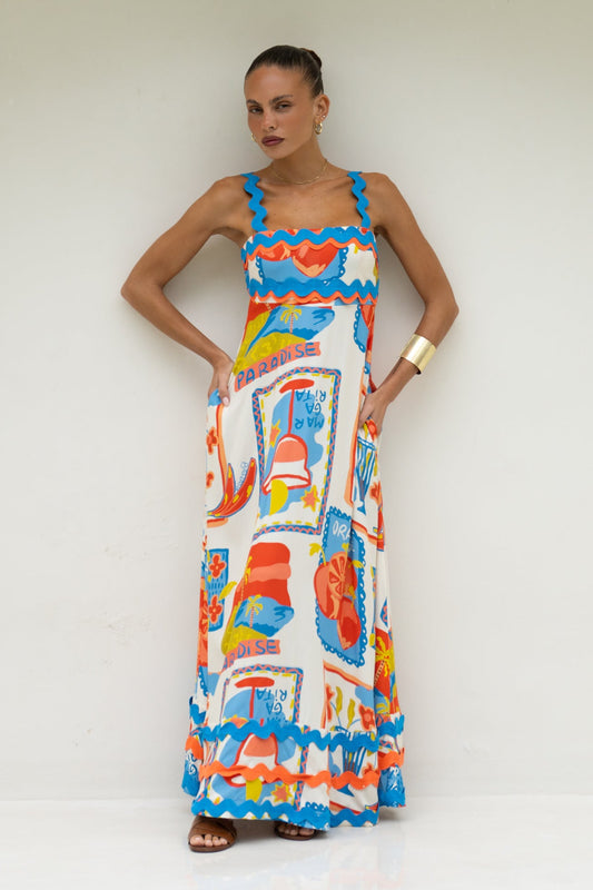 Mirabel Multicolour Abstract Ric Rac Maxi Dress