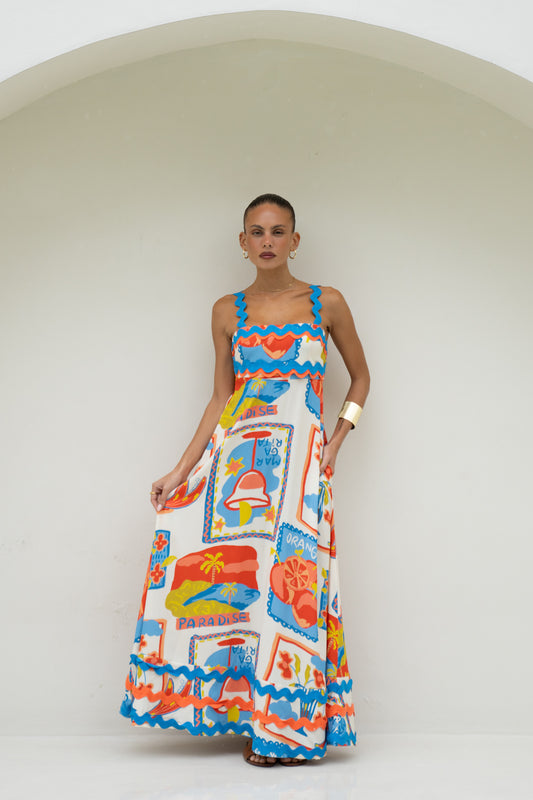 Mirabel Multicolour Abstract Ric Rac Maxi Dress