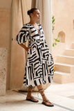 Kaede Black Geo Volume Sleeve Midi Dress