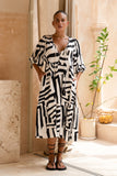 Kaede Black Geo Volume Sleeve Midi Dress