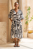 Kaede Black Geo Volume Sleeve Midi Dress