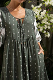 Arletta Green Tropical Volume Sleeve Midi Dress