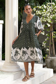 Arletta Green Tropical Volume Sleeve Midi Dress