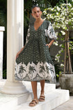 Arletta Green Tropical Volume Sleeve Midi Dress