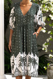 Arletta Green Tropical Volume Sleeve Midi Dress