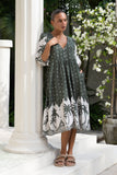 Arletta Green Tropical Volume Sleeve Midi Dress