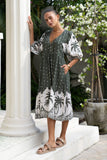 Arletta Green Tropical Volume Sleeve Midi Dress