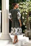 Arletta Green Tropical Volume Sleeve Midi Dress