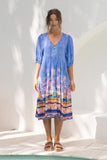 Indira Blue Boho Volume Sleeve Midi Dress