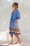 Indira Blue Boho Volume Sleeve Midi Dress
