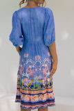 Indira Blue Boho Volume Sleeve Midi Dress