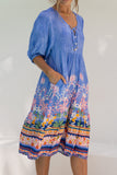 Indira Blue Boho Volume Sleeve Midi Dress