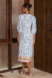 Zephir Blue Boho Volume Sleeve Midi Dress