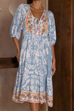 Zephir Blue Boho Volume Sleeve Midi Dress