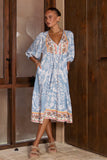 Zephir Blue Boho Volume Sleeve Midi Dress