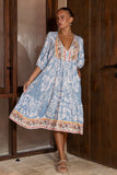 Zephir Blue Boho Volume Sleeve Midi Dress