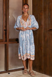 Zephir Blue Boho Volume Sleeve Midi Dress