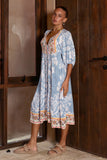 Zephir Blue Boho Volume Sleeve Midi Dress