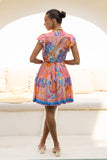 Serafina Pink Blue Boho Ruffle Mini Dress