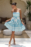 Nell Blue Abstract Flared Mini Dress