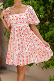 Rosaia Red Boho Floral Tiered Mini Dress