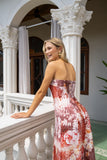 Tarielle Red Brown Floral Strapless Maxi Dress