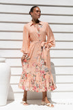 Charlotte Pink Floral Long Sleeve Midi Dress