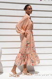 Charlotte Pink Floral Long Sleeve Midi Dress