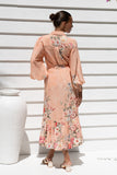 Charlotte Pink Floral Long Sleeve Midi Dress