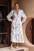 Zodiac Multicolour Abstract Long Sleeve Belted Maxi Dress