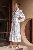 Zodiac Multicolour Abstract Long Sleeve Belted Maxi Dress