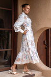 Zodiac Multicolour Abstract Long Sleeve Belted Maxi Dress