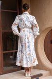 Zodiac Multicolour Abstract Long Sleeve Belted Maxi Dress