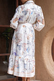 Zodiac Multicolour Abstract Long Sleeve Belted Maxi Dress