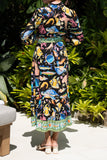 Delmare Multicolour Abstract Long Sleeve Belted Midi Dress