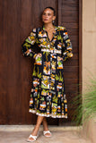 Aelithia Multicolour Tropical Long Sleeve Belted Maxi Dress