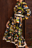 Aelithia Multicolour Tropical Long Sleeve Belted Maxi Dress