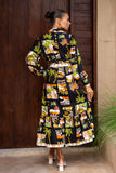 Aelithia Multicolour Tropical Long Sleeve Belted Maxi Dress