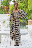 Soraya Black Beige Abstract Long Sleeve Maxi Dress