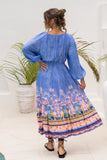 Indira Blue Boho Long Sleeve Maxi Dress