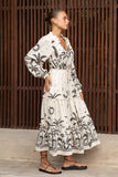Savani Beige Black Tropical Long Sleeve Maxi Dress