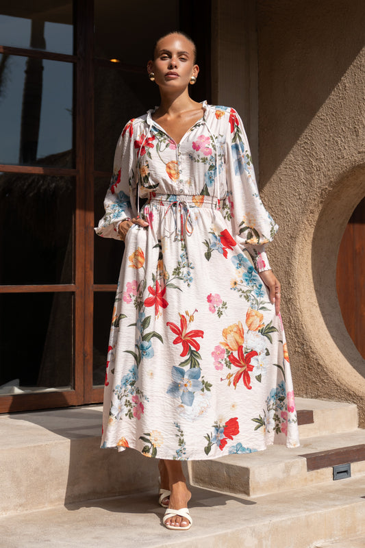 Joyce Multicolour Floral Long Sleeve Button Maxi Dress