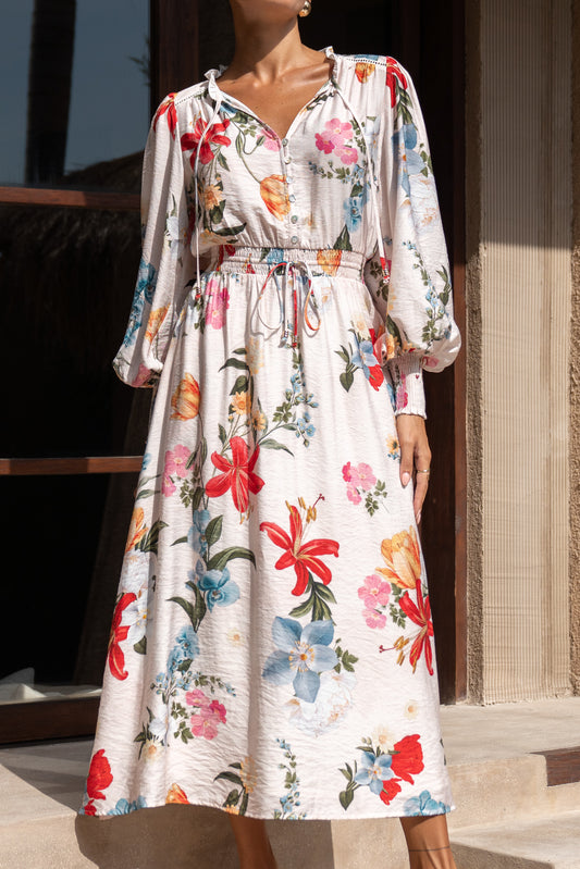 Joyce Multicolour Floral Long Sleeve Button Maxi Dress