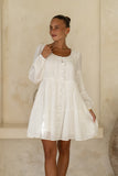 Peggy White Button Tiered Mini Dress