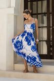 Cynthia Blue Floral Ruched Detail Maxi Dress