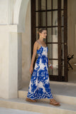 Cynthia Blue Floral Ruched Detail Maxi Dress